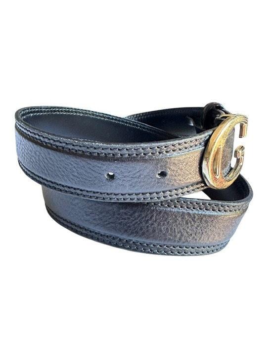 Authentic GUCCI Black Leather Belt With Gold G Logo Buckle Size 90 36 main image 7